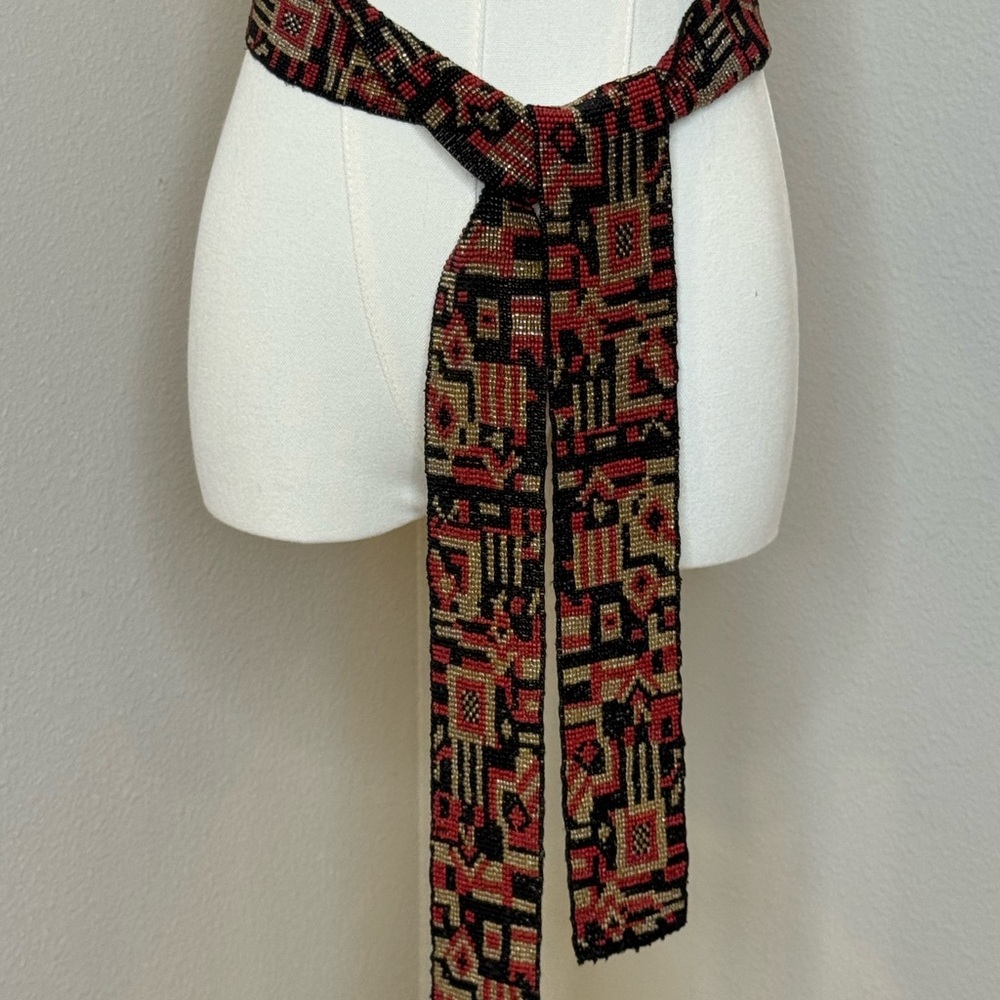 Elegant Beaded Belt in Red and Black 63inches long boho statement